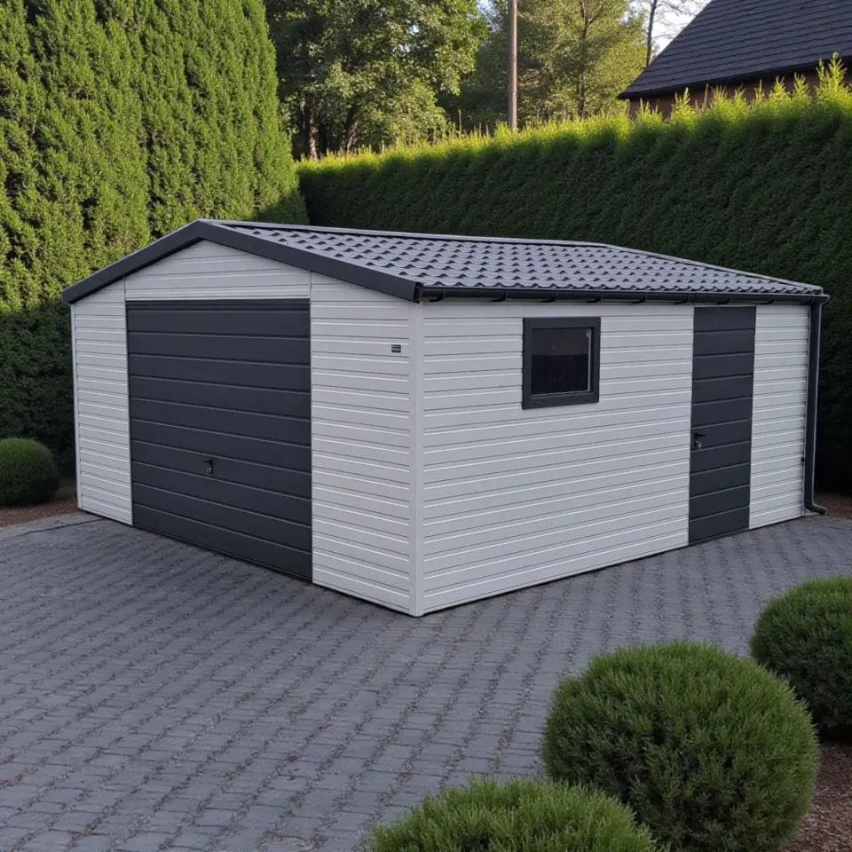 Garaż blaszany 5×5 Biały + Grafit